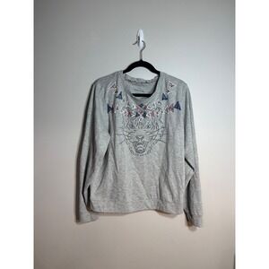 Luna Mercantile Co Anthropologie Grey Tiger Embroidered Sweatshirt Women's Med